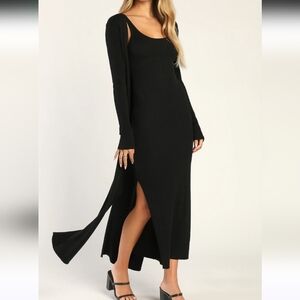 Lulus Women's Layer Lover Black Ribbed Open Front Knit Cardigan Size XS